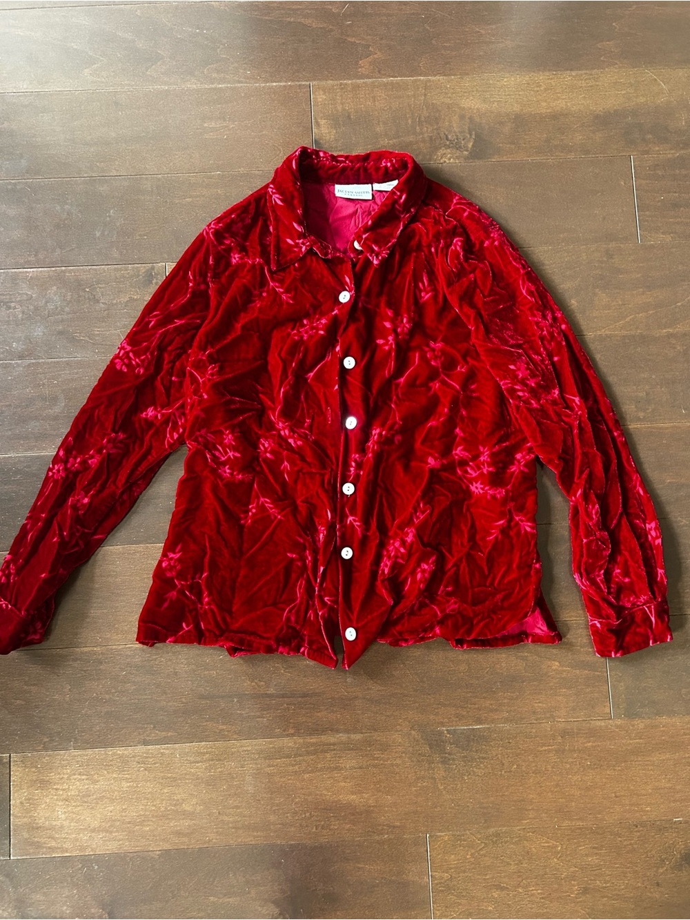 Women's Red Velvet Button-Up Shirt
